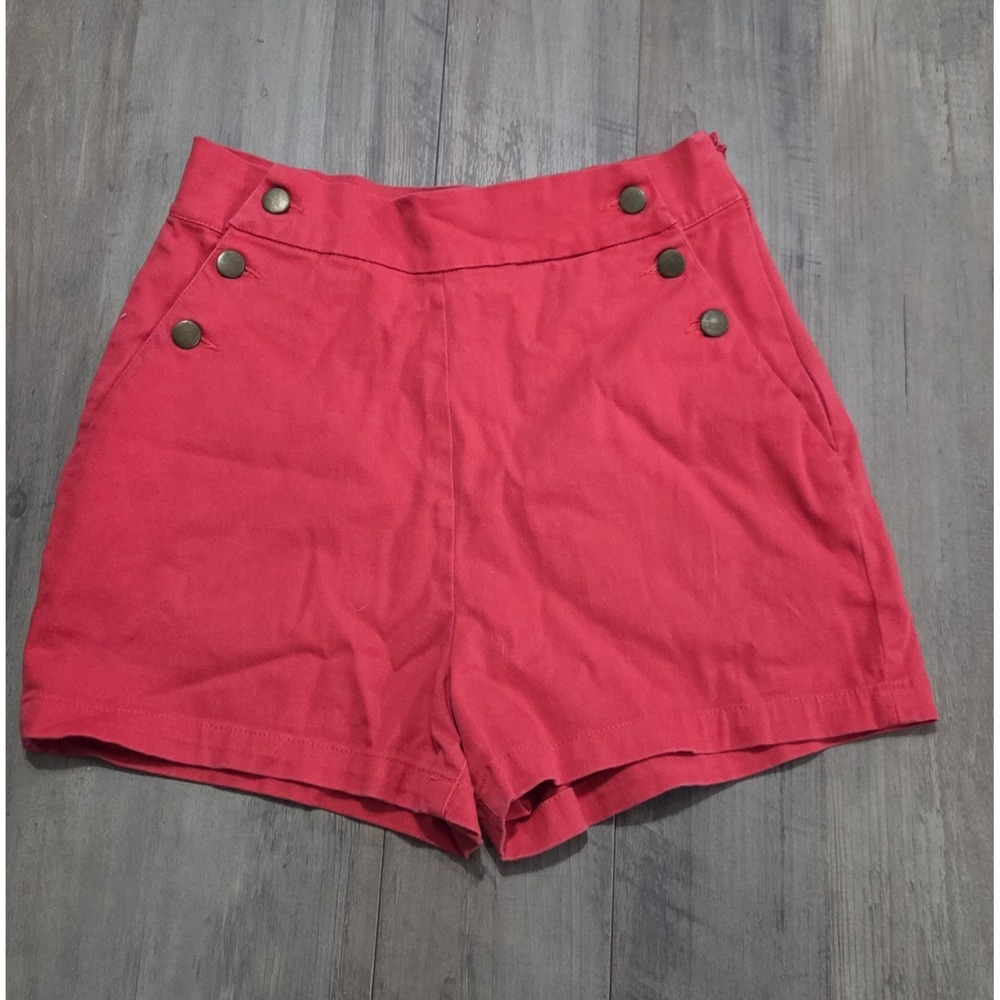 Papaya Red Shorts Side Zip With Button Accents Women S